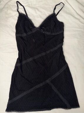 Vintage Morbid Threads Black Lace Slip Dress Y2K Goth Fairy Grunge XL